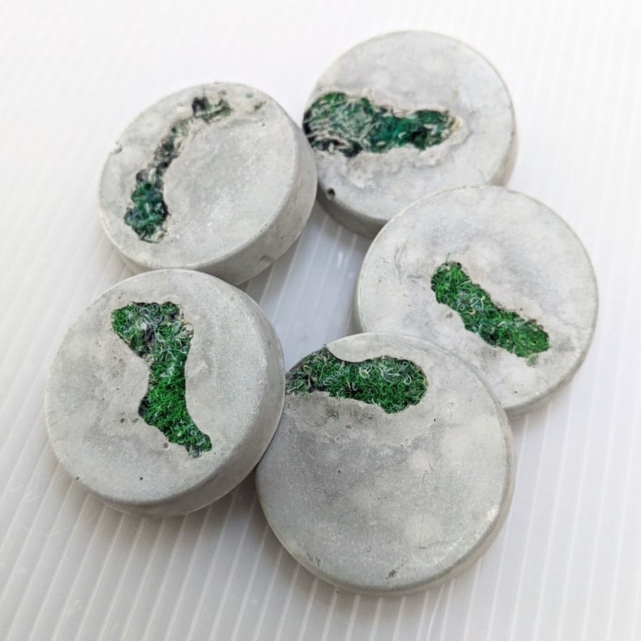 Little Green Island Textile and Concrete Round 50mm Brooches  Seconds Sunday