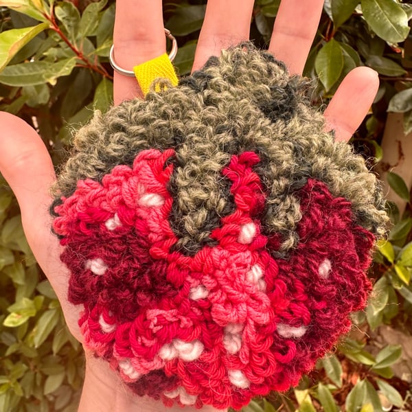 Strawberry punch needle bag charm
