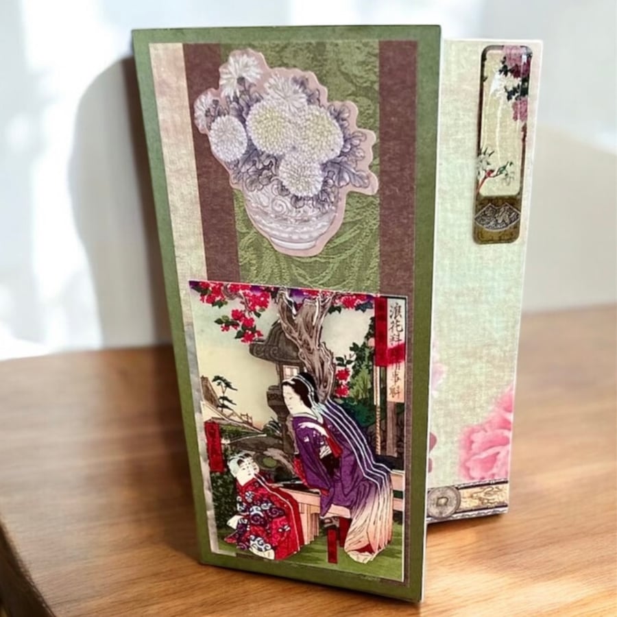 Japanese Inspired 3D Decoupage Greetings Card – Geisha Design
