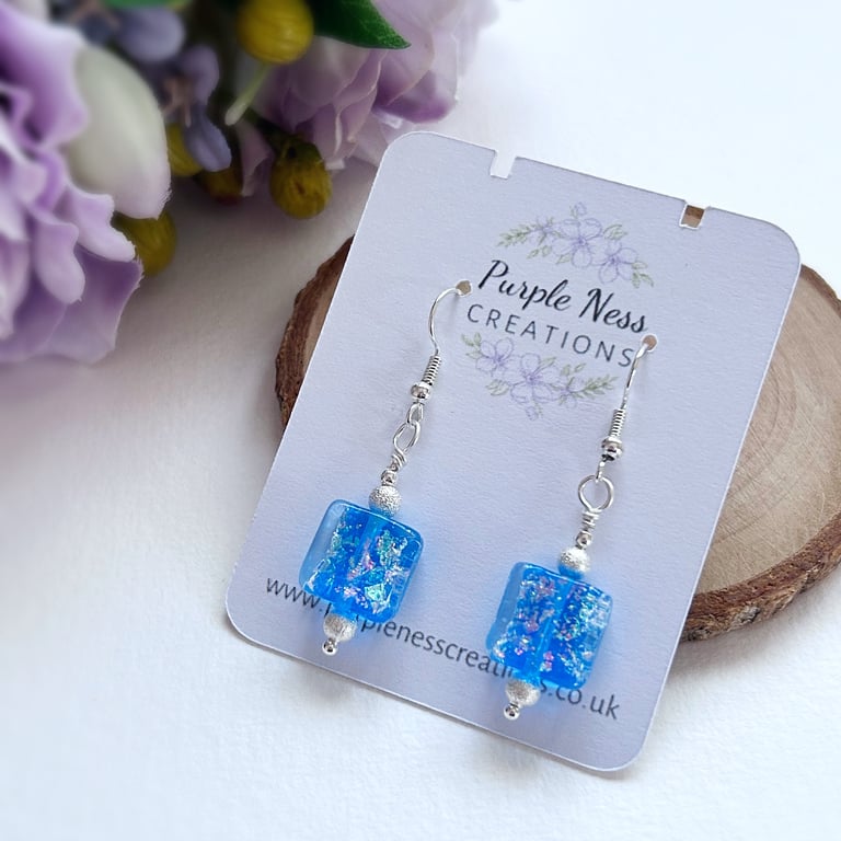 Light Blue Dichoric Glass Beaded Earrings