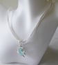 White Ribbon & Cord Adjustable Necklace with Blue Enamelled Angel Fish Pendant