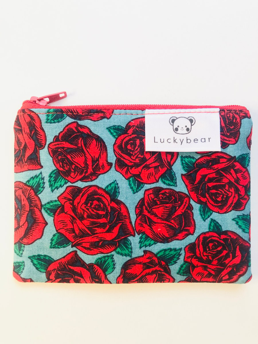 Fifties-style rose print purse, vintage style accessory, rose coin purse
