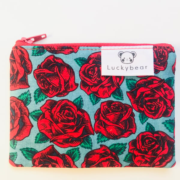 Fifties-style rose print purse, vintage style accessory, rose coin purse