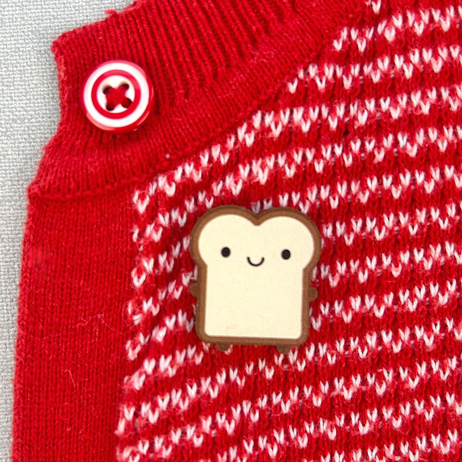 Kawaii Toast Wooden Pin or Brooch