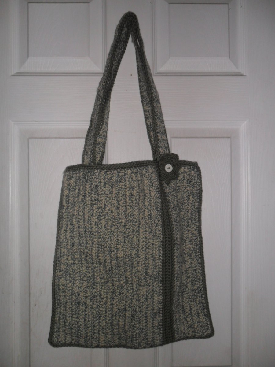 Bag - Tote Style in Green and White Crochet