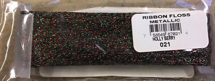 YLI Metallic Ribbon Floss 2mm Wide x 13.5m Long Holly Berry 021