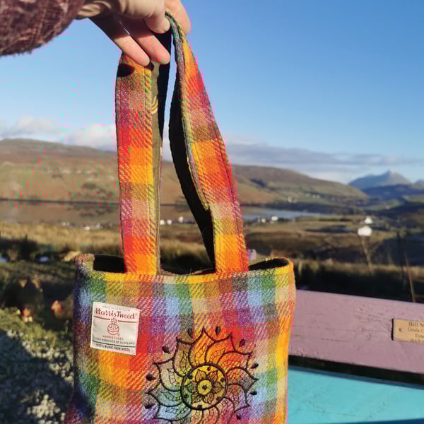 Harris Tweed Handbag with sacred geometry design