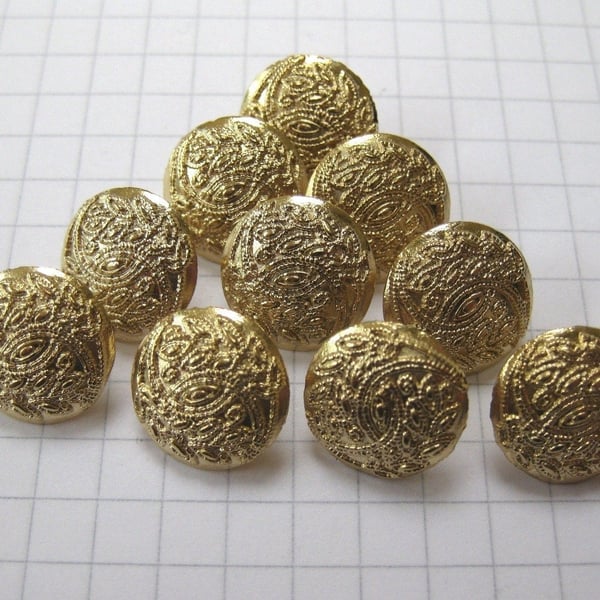 10 Small Metal Gold Leaf Motif Buttons