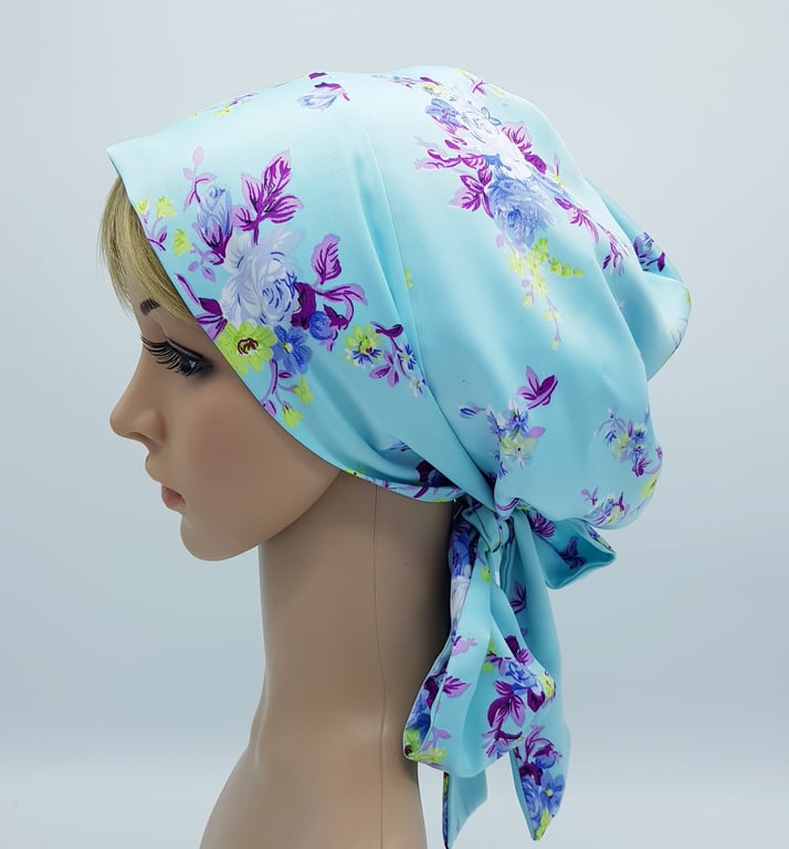 Satin head wear for women, lined bonnet with long ties, silky tichel, head snood