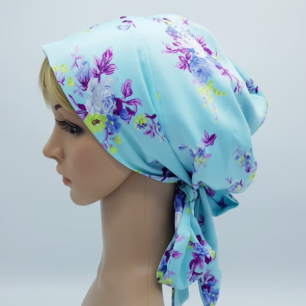 Satin head wear for women, lined bonnet with long ties, silky tichel, head snood