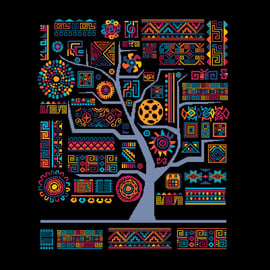 160 - African Aztec Inka Tribal Tree of Life - Fire&Water - Cross Stitch Pattern