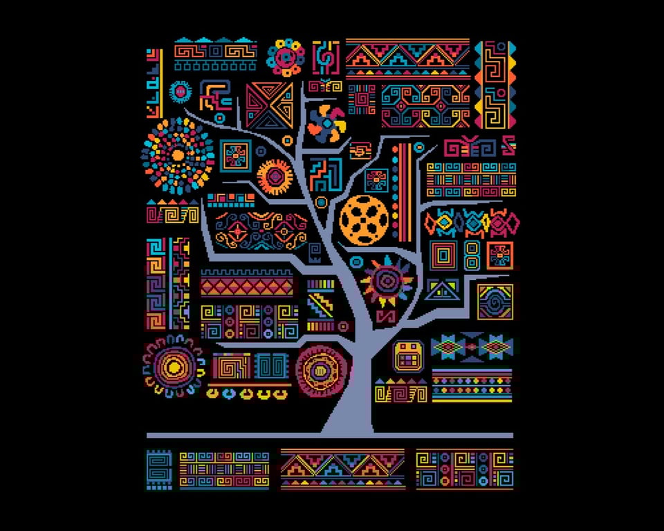 158D - African Aztec Inka Tribal Tree of Life - Fire - Cross Stitch Pattern