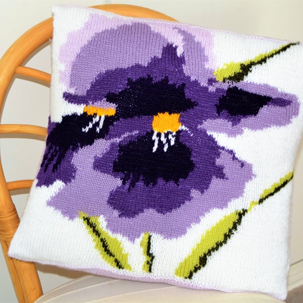 Knitting Pattern for Iris Cushion.  Digital Pattern