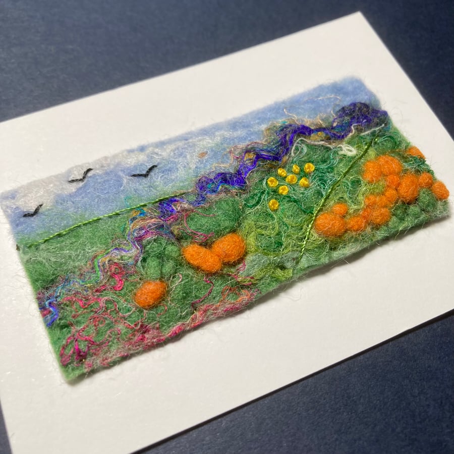 Seconds sunday - Small felted landscape aceo, flowers in the meadow (6)