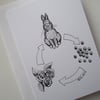 Bunny Rabbit Black & White Monochrome Blank Greetings Card Illustration