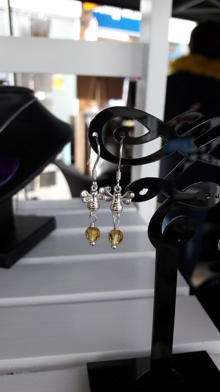 Manchester Bee and Lemon Baltic Amber Earrings