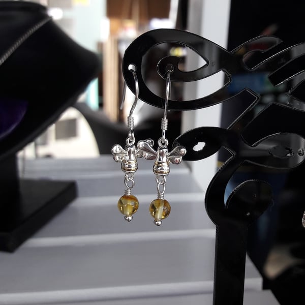 Manchester Bee and Lemon Baltic Amber Earrings