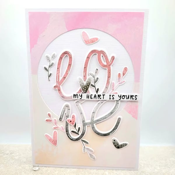 Love Themed Card - 3D Love Sentiment, blank inside, hearts, anniversary card