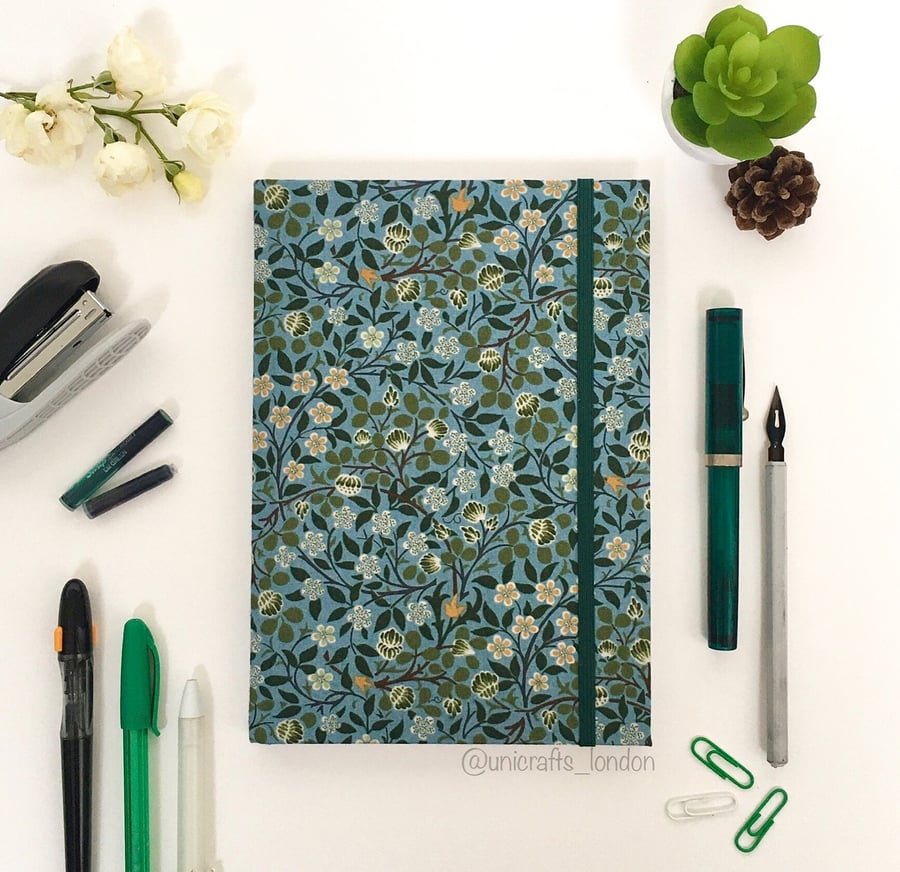 Clover Garden A5 Hardback Ruled Journal Covered in William Morris fabric 