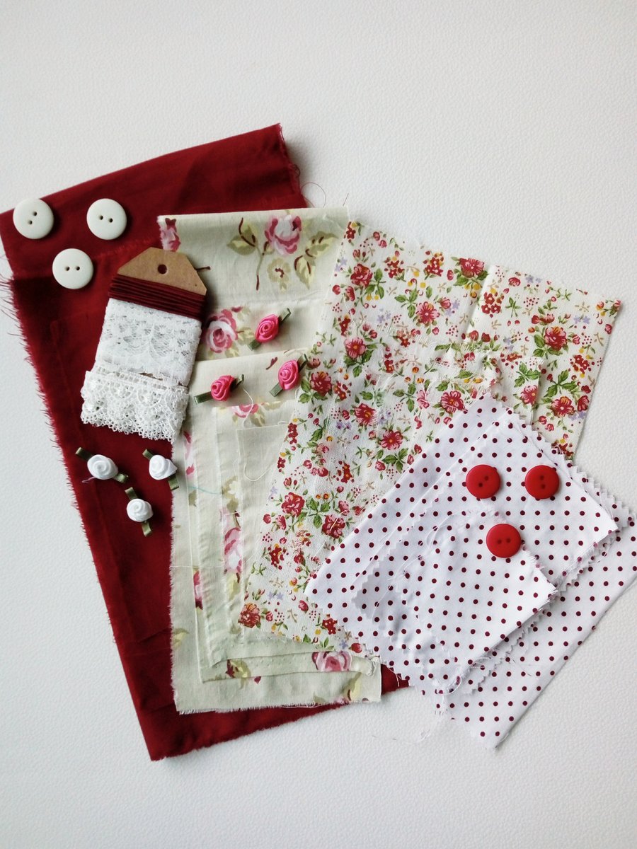 Vintage Rose Fabric and Embellishments Pack, Crafting, Sewing, Makers, Supplies
