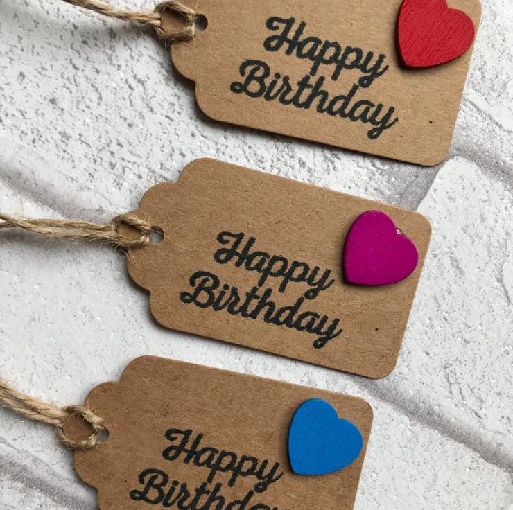10 x handmade wooden coloured heart 'Happy Bir... - Folksy