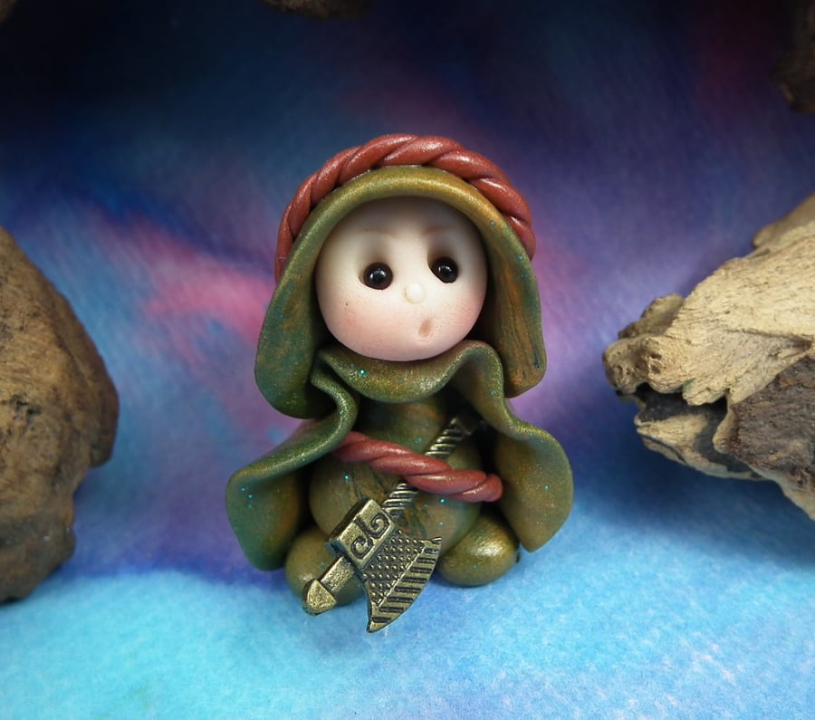 Tiny Woodland Country Gnome 'Ren' 1.5" OOAK Sculpt by Ann Galvin