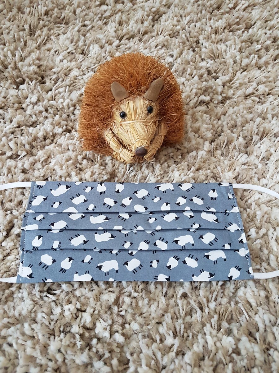 Small Adult or Teenager face covering – Grey Sheep print 