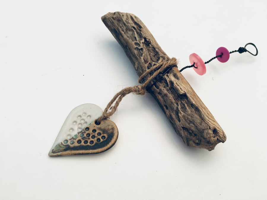 Unique Driftwood, Loveheart hanger, pottery, gift idea, birthday, home decor