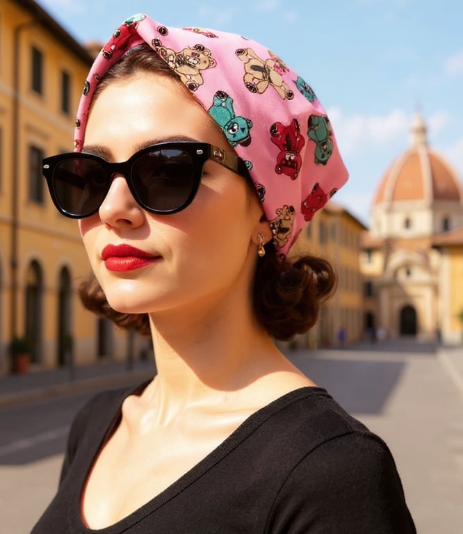 1950s Retro Rockabilly Headscarf  Bandana Handmade Teddy Bear Print