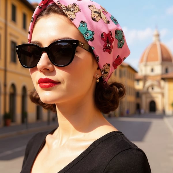1950s Retro Rockabilly Headscarf  Bandana Handmade Teddy Bear Print