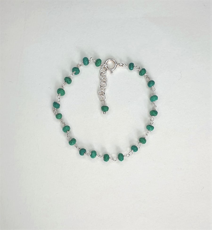 Trendy And Dainty Green Magnesite And Sterling Silver Rosary Linked Bracelet