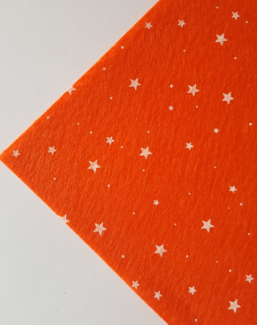 1 x Printed Felt Square - 12" x 12" - Stars - Orange 