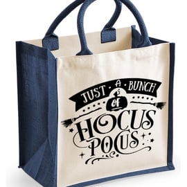 Just A Bunch Of Hocus Pocus Midi Jute Canvas Bag - Halloween witch Themed