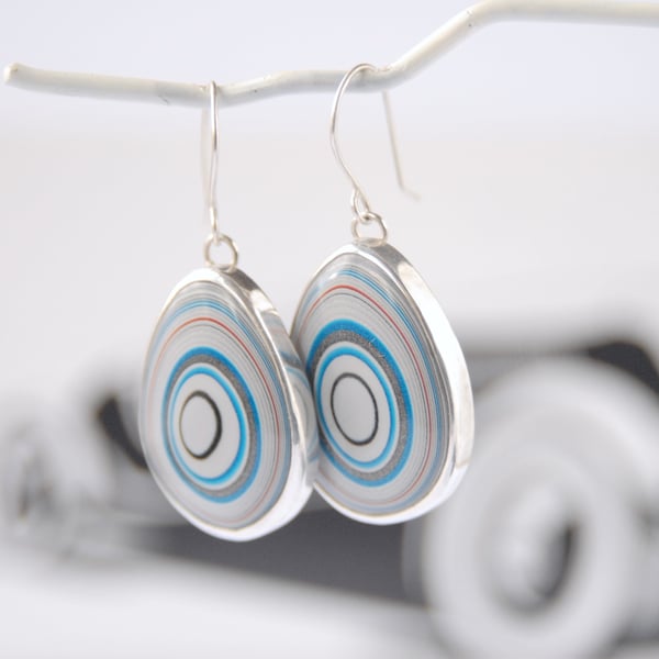 Drop fordite earrings - grey and blue