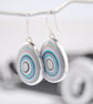 Drop fordite earrings - grey and blue - Image 1