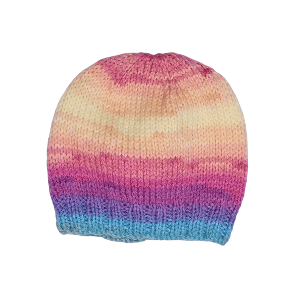 Multicoloured Hand Knitted Baby Hat for Winter, Rainbow 0-3 Months 