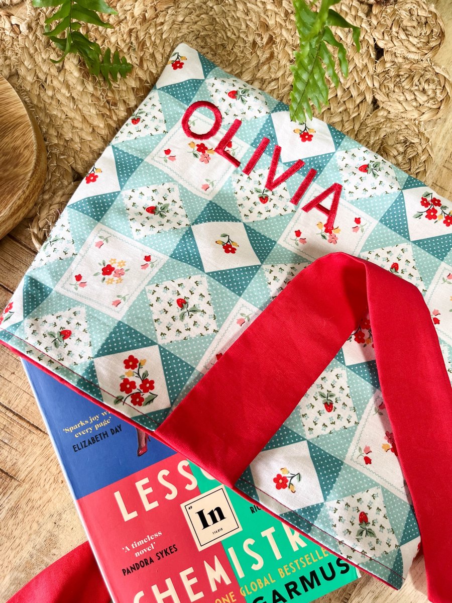 Personalised Embroidered Turquoise Floral Book Sleeve, Cottagecore Book Gift
