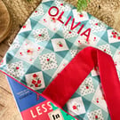 Personalised Embroidered Turquoise Floral Book Sleeve, Cottagecore Book Gift