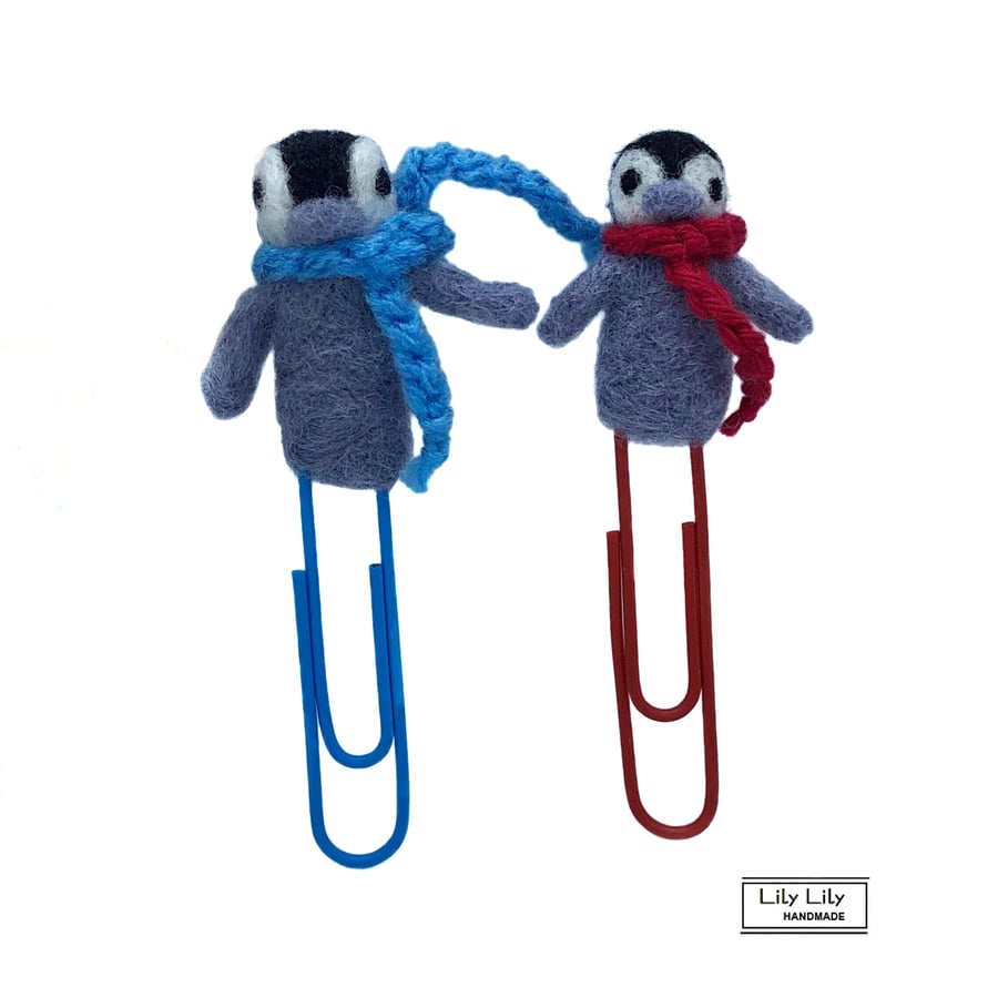 Penguin bookmarks or clips, needle felted by Lily Lily Handmade