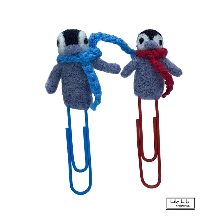 Penguin bookmarks or clips, needle felted by Lily Lily Handmade