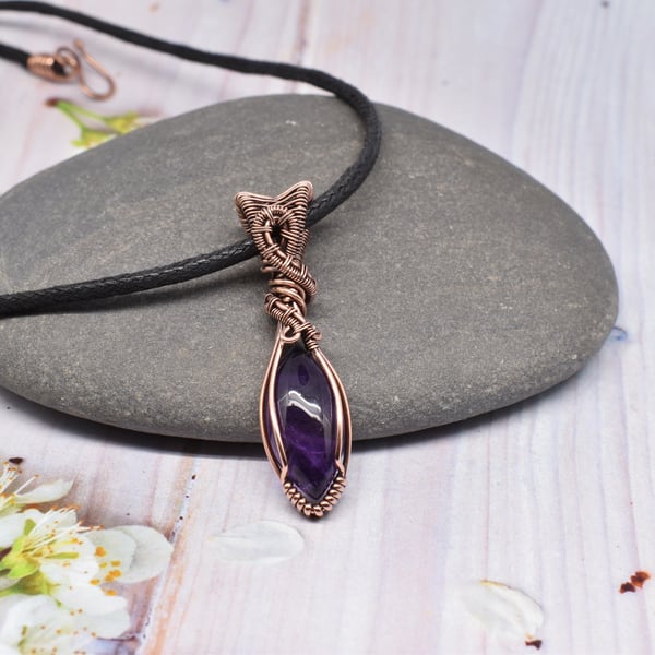 Wire Wrapped Dainty Amethyst and Copper Pendant
