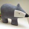 British Badger Soft Toy in Grey Fleece, Woodland Animal