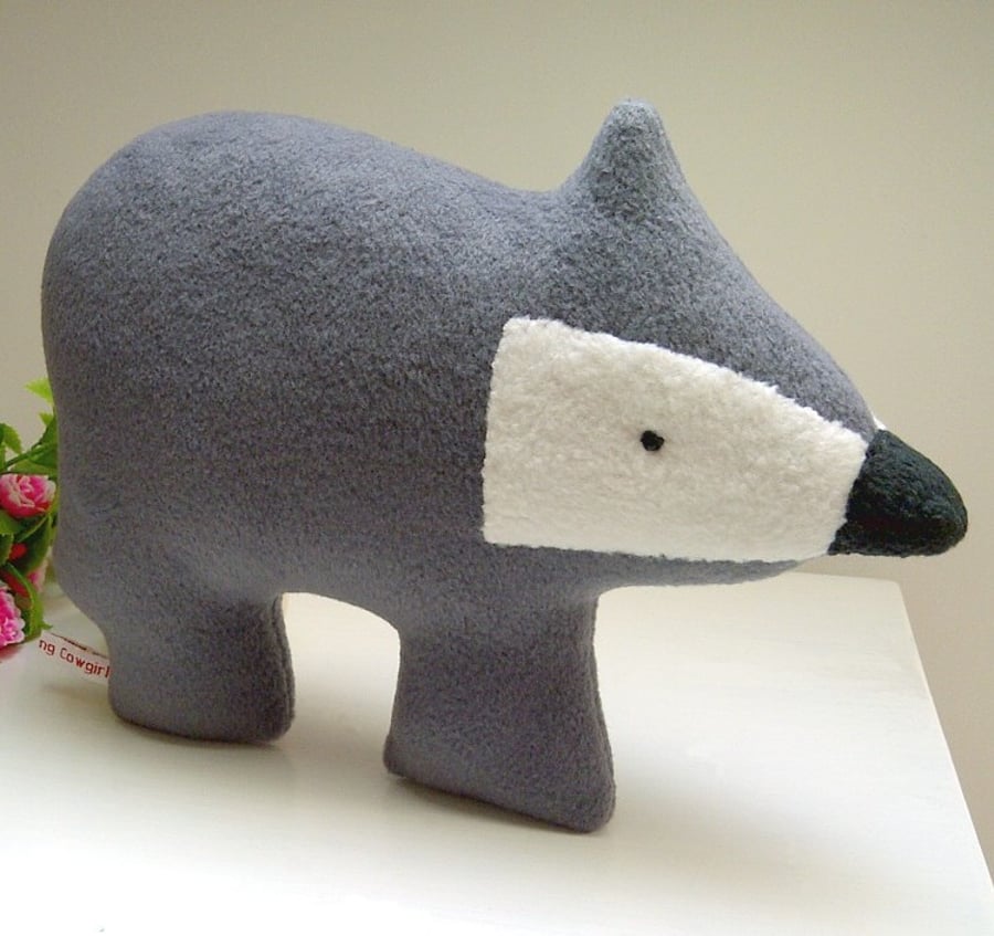 British Badger Soft Toy in Grey Fleece, Woodland Animal