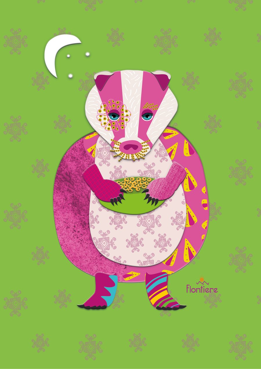 Badger with Food Art Print
