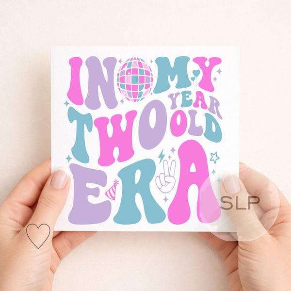 In My Two Era Birthday Card 2nd Birthday Card Retro Disco Two Year Old Card