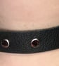 Black Leather Choker with 7 Dark Pinkish Purple Gemstones (custom sized 14"-16")