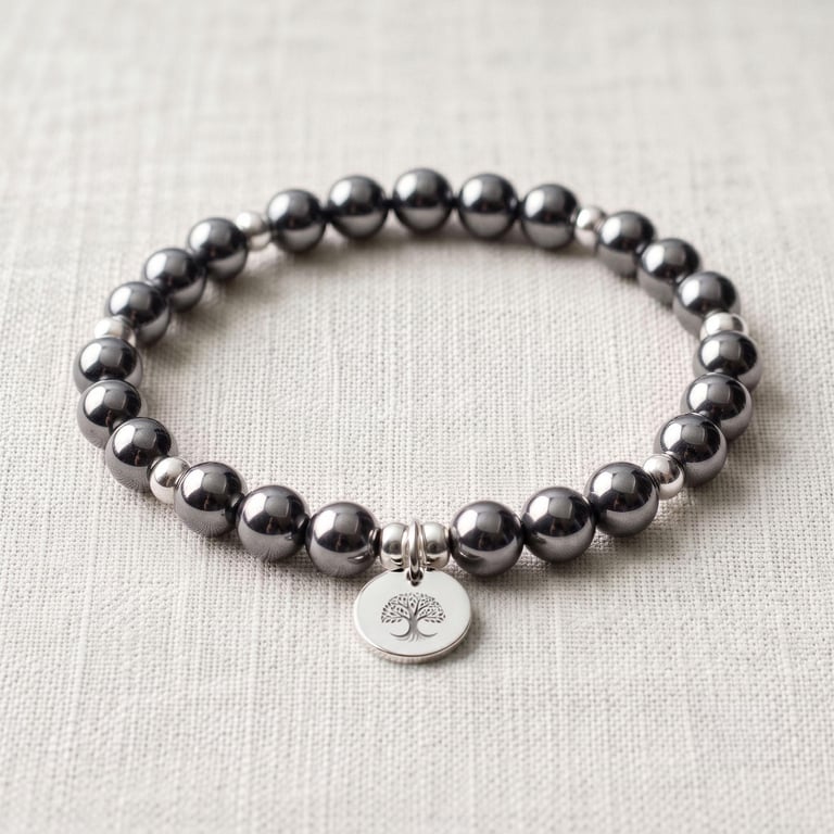 Hematite Crystal Bracelet, Grounding & Protection, Personalised Engraved Gift