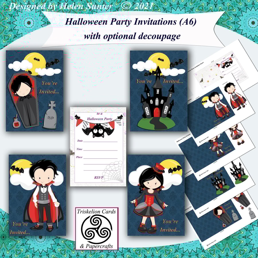 Printable A6 Halloween Party Invitations Card Making Kit, Trick or Treat Party 