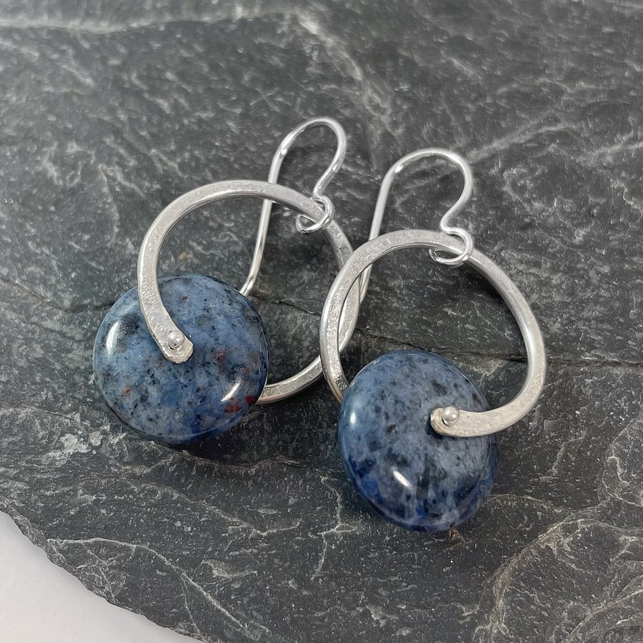Sterling silver and denim blue dumortierite earrings