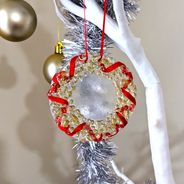 Red glass beads Christmas wreath